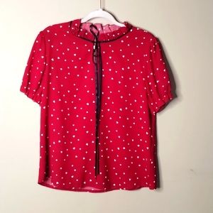 17. Heart Print Tie Neck Puff Sleeve Blouse
